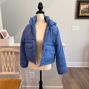 NWT Pilcro Anthropologie Cropped Colorblock Puffer Jacket - Small Petite in blue